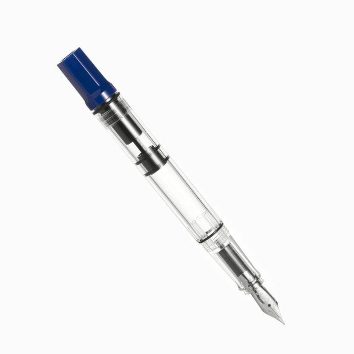 Twsbi Eco Dark Sapphire fountain pen with an extra-fine steel nib, featuring a sleek dark sapphire body and silver accents.