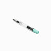 Twsbi Eco-T Mint Blue fountain pen with an extra-fine steel nib, featuring a sleek mint blue design and comfortable grip.