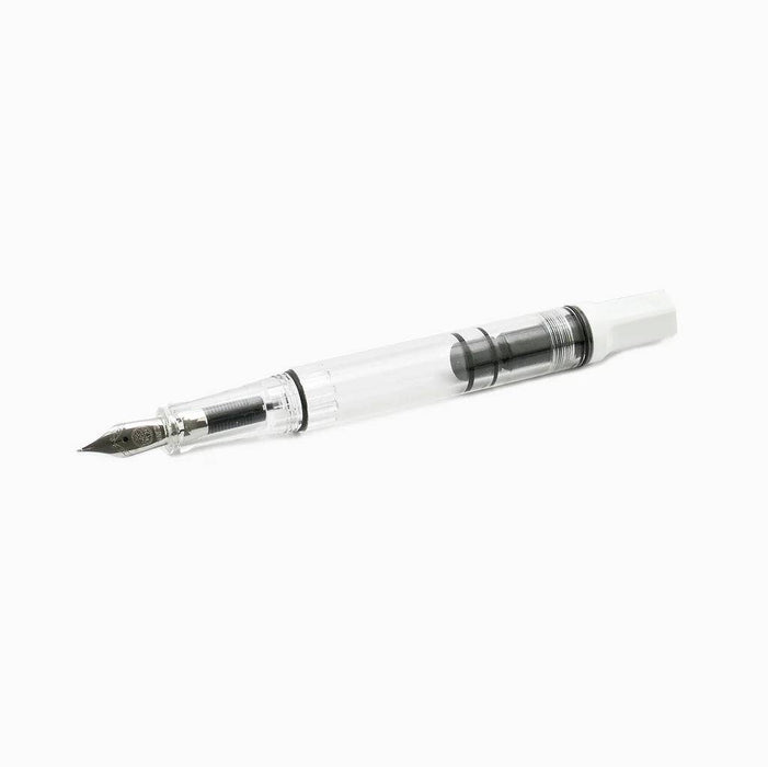 Twsbi Eco White fountain pen with extra-fine steel nib and sleek white body, ideal for smooth writing and professional use.