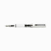 Twsbi Eco White fountain pen with extra-fine steel nib, sleek white body, and silver accents for smooth writing.