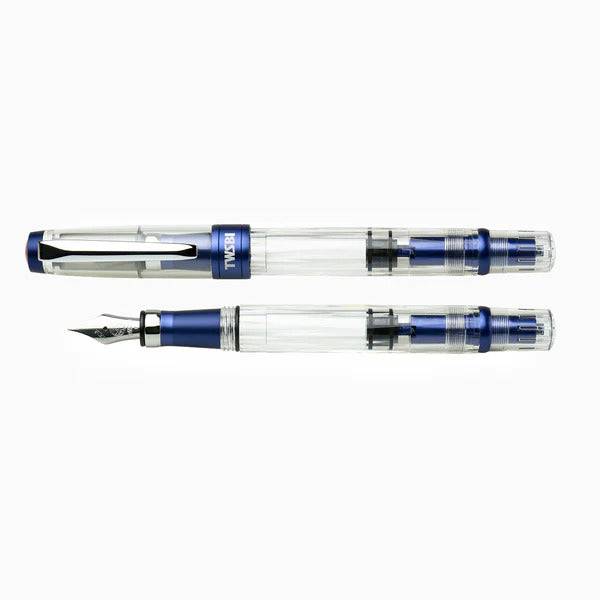Twsbi Diamond 580 ALR fountain pen in navy blue with gold accents, featuring an elegant design and fine nib.