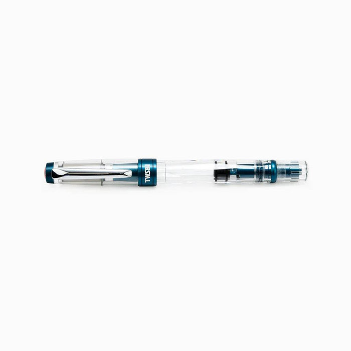 Twsbi Diamond 580 ALR Prussian Blue fountain pen with gold accents, featuring a sleek design and fine nib.