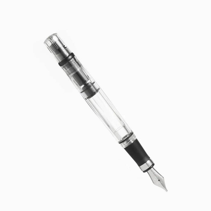 Twsbi Diamond 580AL R black fountain pen with gold accents, featuring an elegant design and fine nib for smooth writing.