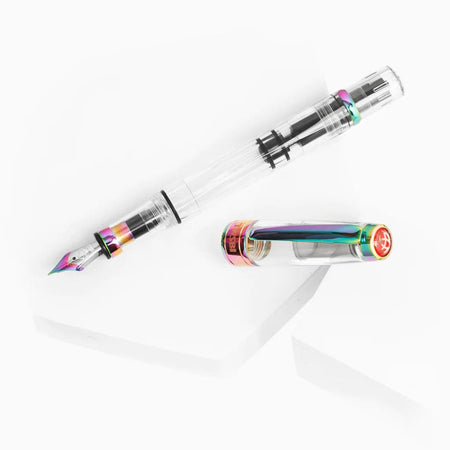 Twsbi Diamond 580 IRIS fountain pen with an extra-fine nib, featuring a clear body and elegant design.