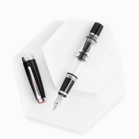 Twsbi Diamond Mini Classic fountain pen with extra-fine nib, black body, and silver accents.