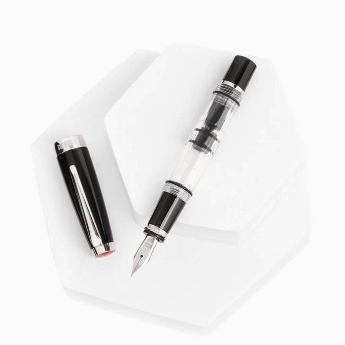 Twsbi Diamond Mini Classic fountain pen with extra-fine nib, black body, and silver accents.