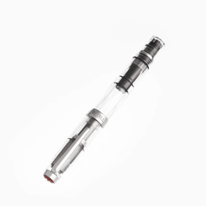 Twsbi Diamond Mini Clear fountain pen with extra-fine nib, transparent body, and sleek design for smooth writing.