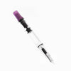 Twsbi Eco Glow Purple fountain pen with a sleek design and fine nib, showcasing its vibrant purple barrel and silver accents.