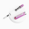Twsbi Eco Glow Purple fountain pen with an elegant purple body and gold accents, featuring a sleek design and fine nib.