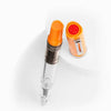 Twsbi Eco-T Saffron fountain pen with an elegant design and fine nib, showcasing the vibrant yellow-orange color and sleek body.