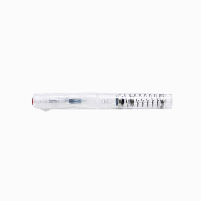 Twsbi Go Clear fountain pen with transparent body and fine nib, showcasing its sleek design and smooth writing style.