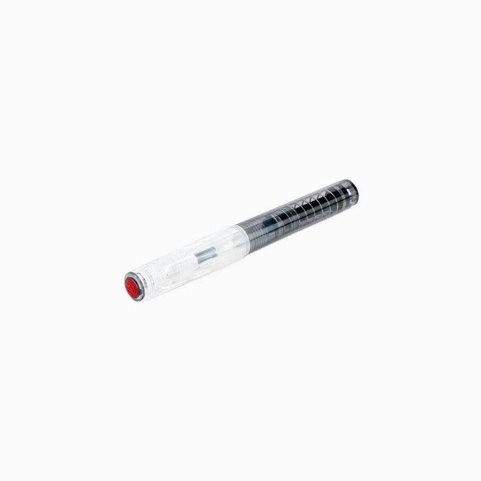 Twsbi Go Smoke fountain pen with an extra-fine nib, black and transparent smoky barrel, and silver accents.