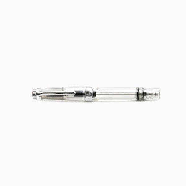Twsbi Vac Mini Clear fountain pen with extra-fine nib, transparent body showcasing internal components.