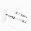 Twsbi Vac Mini Clear fountain pen with extra-fine nib, transparent body showing internal components, compact and stylish writing instrument.