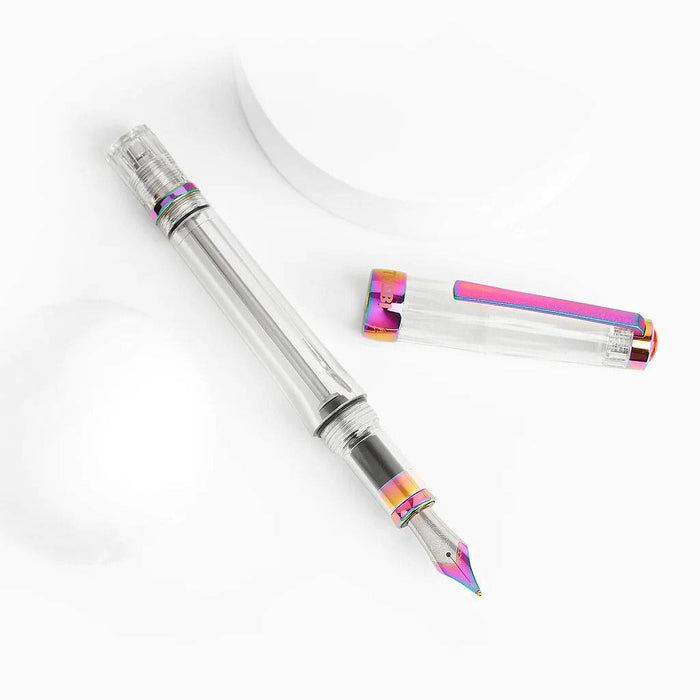 Twsbi VAC700R IRIS fountain pen with an extra-fine nib, showcasing its sleek design and transparent barrel.