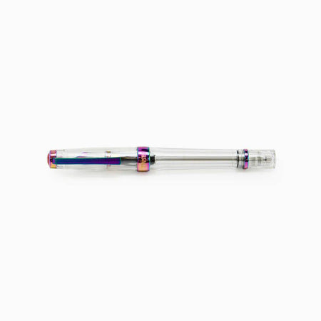 Twsbi VAC700R IRIS fountain pen with extra-fine nib, black body with silver accents, and transparent ink reservoir.