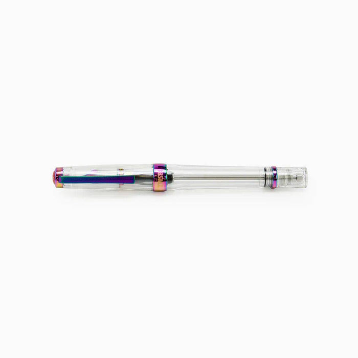 Twsbi VAC700R IRIS fountain pen with extra-fine nib, black body with silver accents, and transparent ink reservoir.