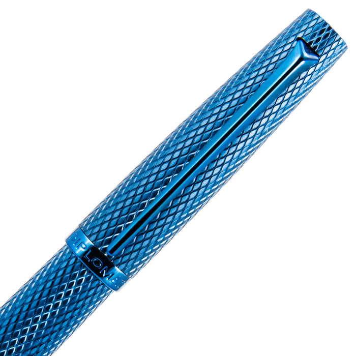 Blue Diplomat Viper rollerball pen with sleek design, featuring a smooth barrel and silver accents.