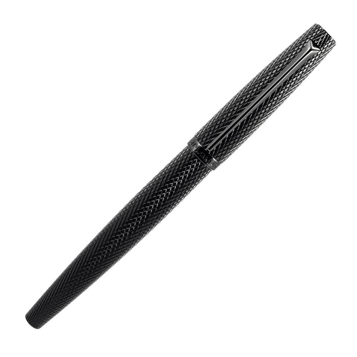 Diplomat Viper black fountain pen with capped design, showcasing sleek black resin body and silver accents.