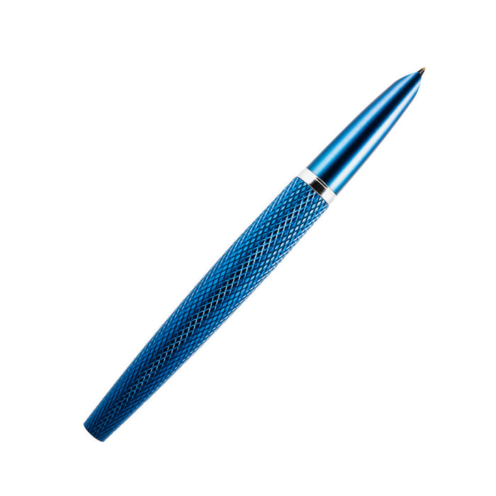 Blue Diplomat Viper fountain pen with sleek design and silver accents, showcasing its smooth nib and elegant craftsmanship.