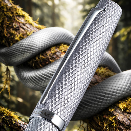 Diplomat Viper silver fountain pen with a sleek metal body and clip, showcasing elegant design and craftsmanship.