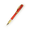 Visconti Opera Gold Red fountain pen with gold accents and red resin body, featuring an extra-fine nib.