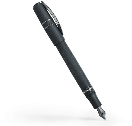 Visconti Homo Sapiens Dark Age fountain pen with fine nib, featuring a textured dark-colored body and elegant design.