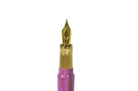 Visconti Mirage Mythos Aphrodite fountain pen with gold accents and intricate design, showcasing fine craftsmanship.