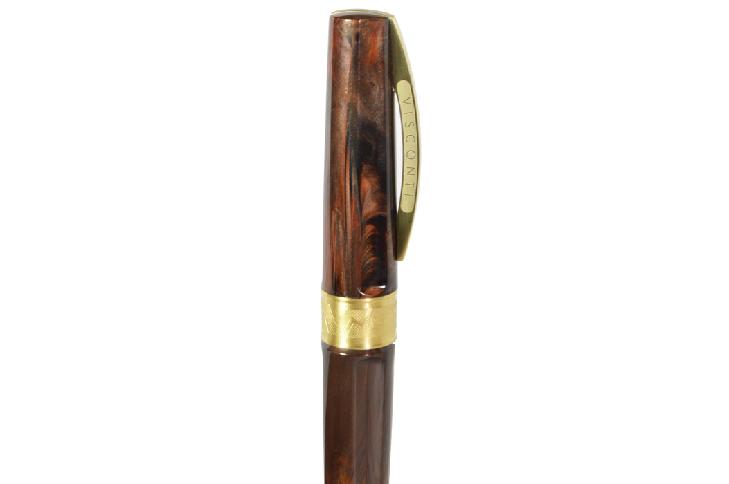 Visconti Mirage Mythos Apollo fountain pen with fine nib, featuring a sleek design and intricate detailing.
