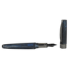 Visconti Mirage Mythos Poseidon fountain pen with fine nib, featuring intricate ocean-inspired design and blue accents.