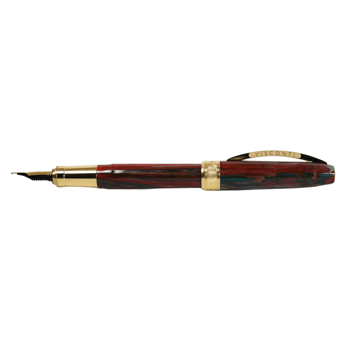 Visconti Van Gogh Flower Plum Orchard fountain pen with fine nib, featuring vibrant floral design on the pen body.