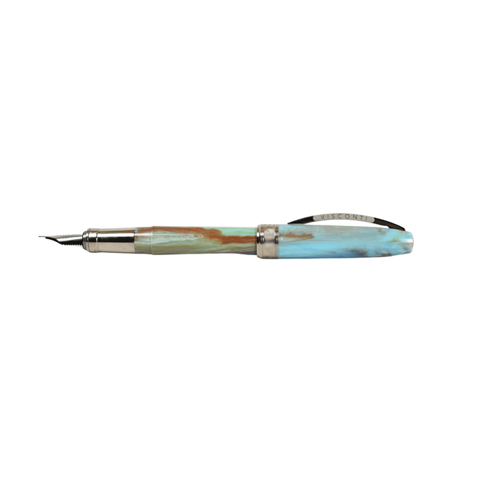Visconti Van Gogh Self Portrait fountain pen with fine nib, featuring a detailed print of Van Gogh's self-portrait on the pen body.