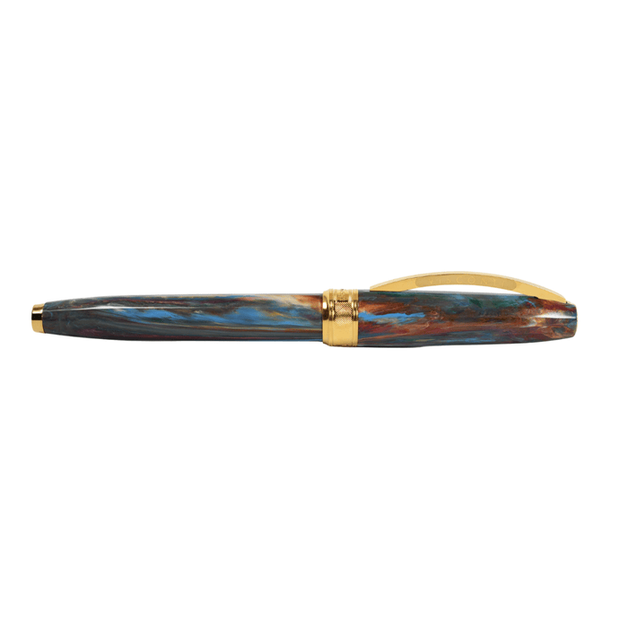 Visconti Van Gogh Oiran rollerball pen with intricate design and gold accents, showcasing elegant craftsmanship and vibrant artwork.