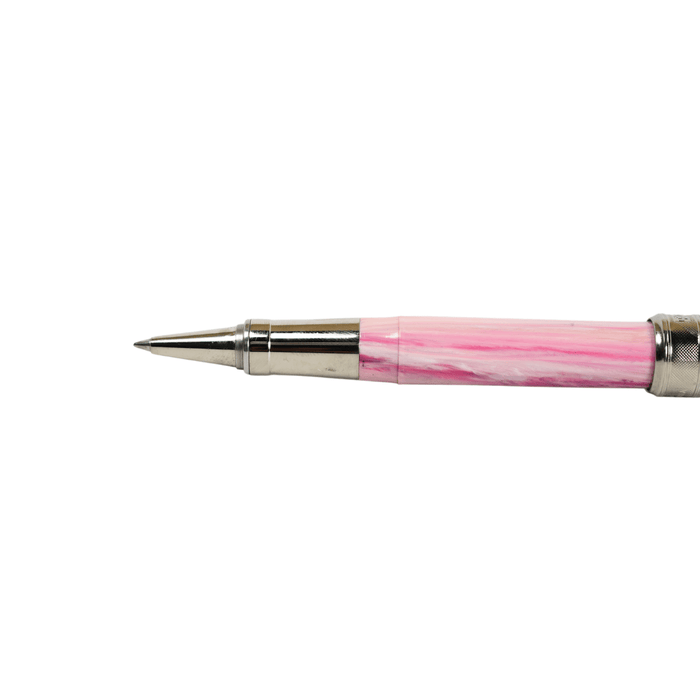 Visconti Van Gogh Souvenir de Mauve rollerball pen with a decorative design and black ink, featuring a sleek silver clip.
