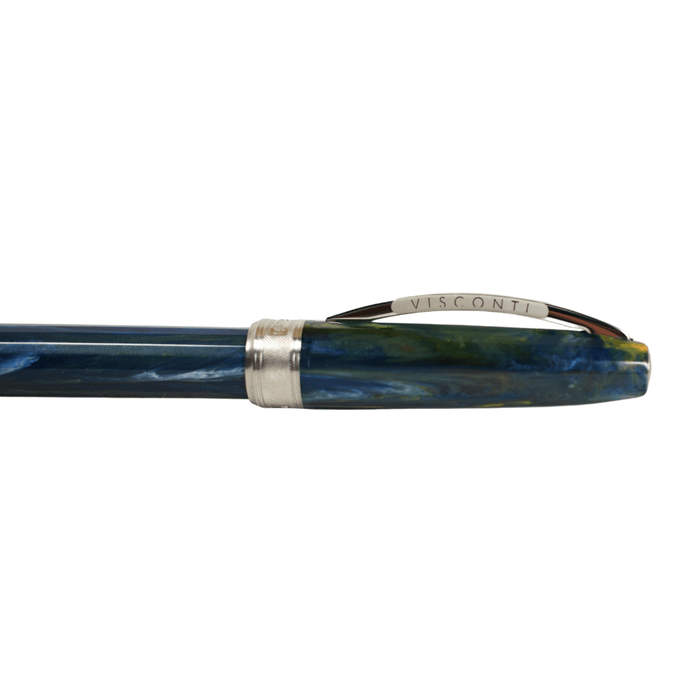 Visconti Van Gogh Starry Night rollerball pen with intricate artwork design on the barrel, showcasing artistic craftsmanship.