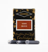 Diamine warm brown fountain pen ink cartridges in international size, shown in a row for smooth ink flow and writing.