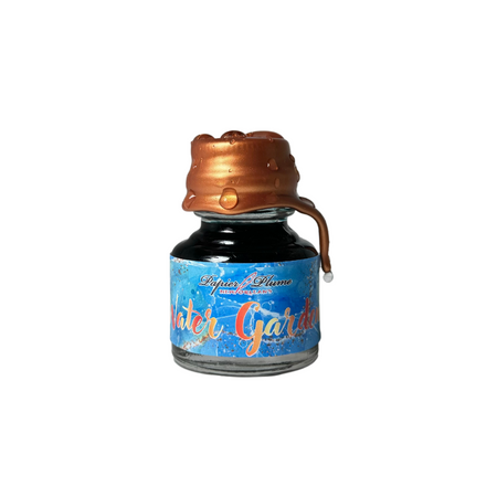 Papier Plume Water Gardens limited edition fountain pen ink bottle with colorful water garden label design.