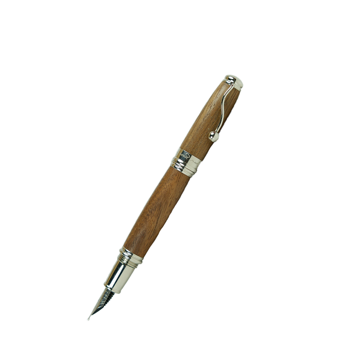 Jean-Pierre Lepine Indigo Classic Murano fountain pen with a walnut wood body and gold accents, showcasing elegant craftsmanship.