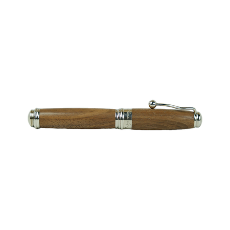 Jean-Pierre Lepine Indigo Classic Murano fountain pen with walnut wood body and gold accents, displayed on a white background.