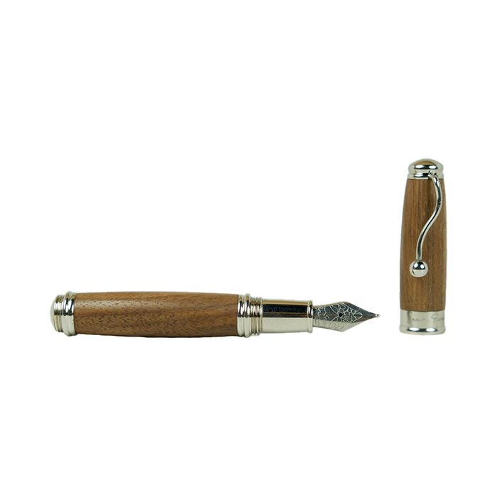 Jean-Pierre Lepine Indigo Classic Murano fountain pen with walnut wood body and gold accents, showcasing elegant craftsmanship.
