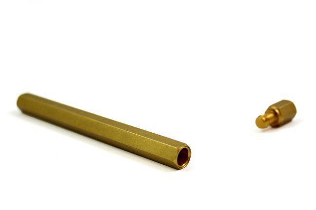 Y Studio brass mechanical pencil with a lead box, showcasing sleek design and high-quality craftsmanship.