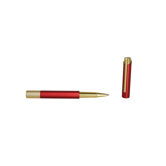 Y Studio Glamour Evolve Rollerball Pen in Marsala with sleek design and gold accents, showcasing its elegant writing instrument features.