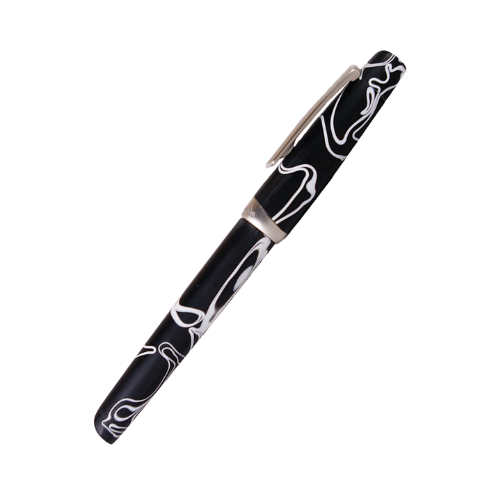Jean-Pierre Lepine Yuzu rollerball pen in black and white with sleek, modern design and fine writing tip.