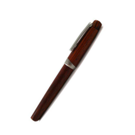 Jean-Pierre Lepine Yuzu fountain pen with cocobolo wood grip and brown resin barrel, showcasing elegant craftsmanship and fine detailing.