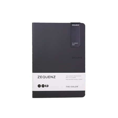 Black Zequenz A5 dotted color journal with flexible cover and dotted pages for writing and note-taking.