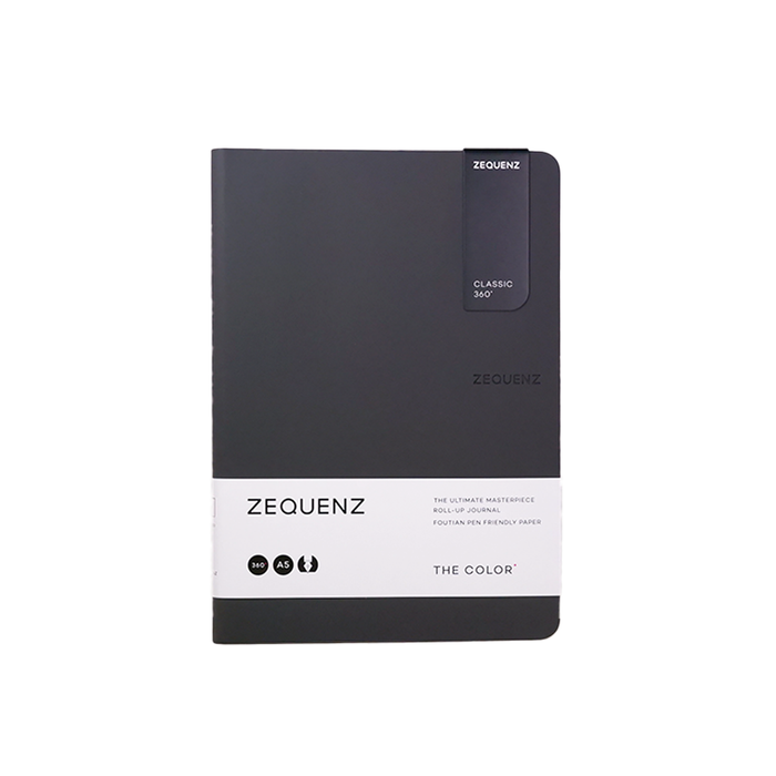 Black Zequenz A5 dotted color journal with flexible cover and dotted pages for writing and note-taking.