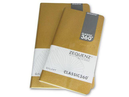 Zequenz Classic 360 Galaxy lined journal with silver cover, featuring a slim, medium-sized design for note-taking and journaling.