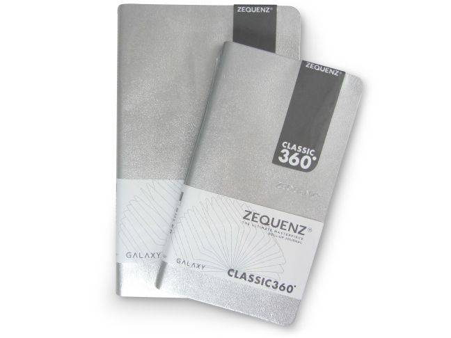 Zequenz Classic 360 Galaxy lined journal with silver cover, slim and medium-sized for writing and note-taking.