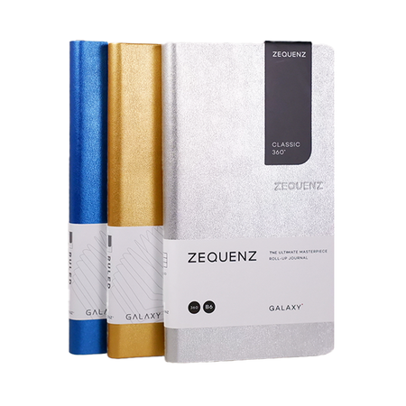 Zequenz Journal Classic 360 Galaxy with lined pages, featuring a cosmic galaxy cover design, perfect for note-taking and journaling.
