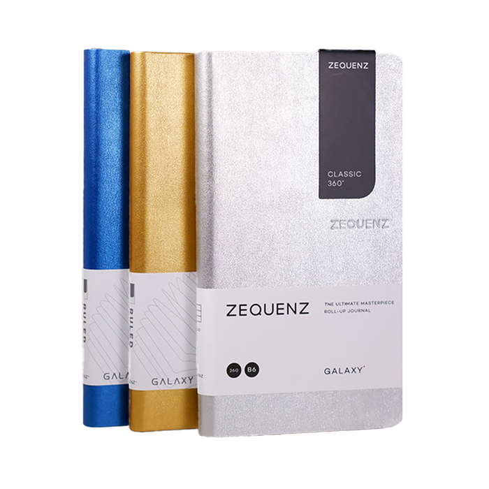 Zequenz Journal Classic 360 Galaxy with lined pages, featuring a cosmic galaxy cover design, perfect for note-taking and journaling.